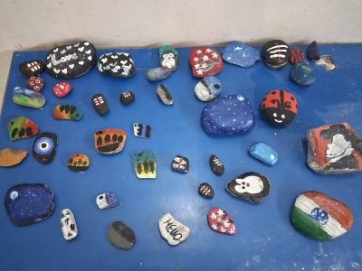 Topic -Stone painting Bagless day Activity